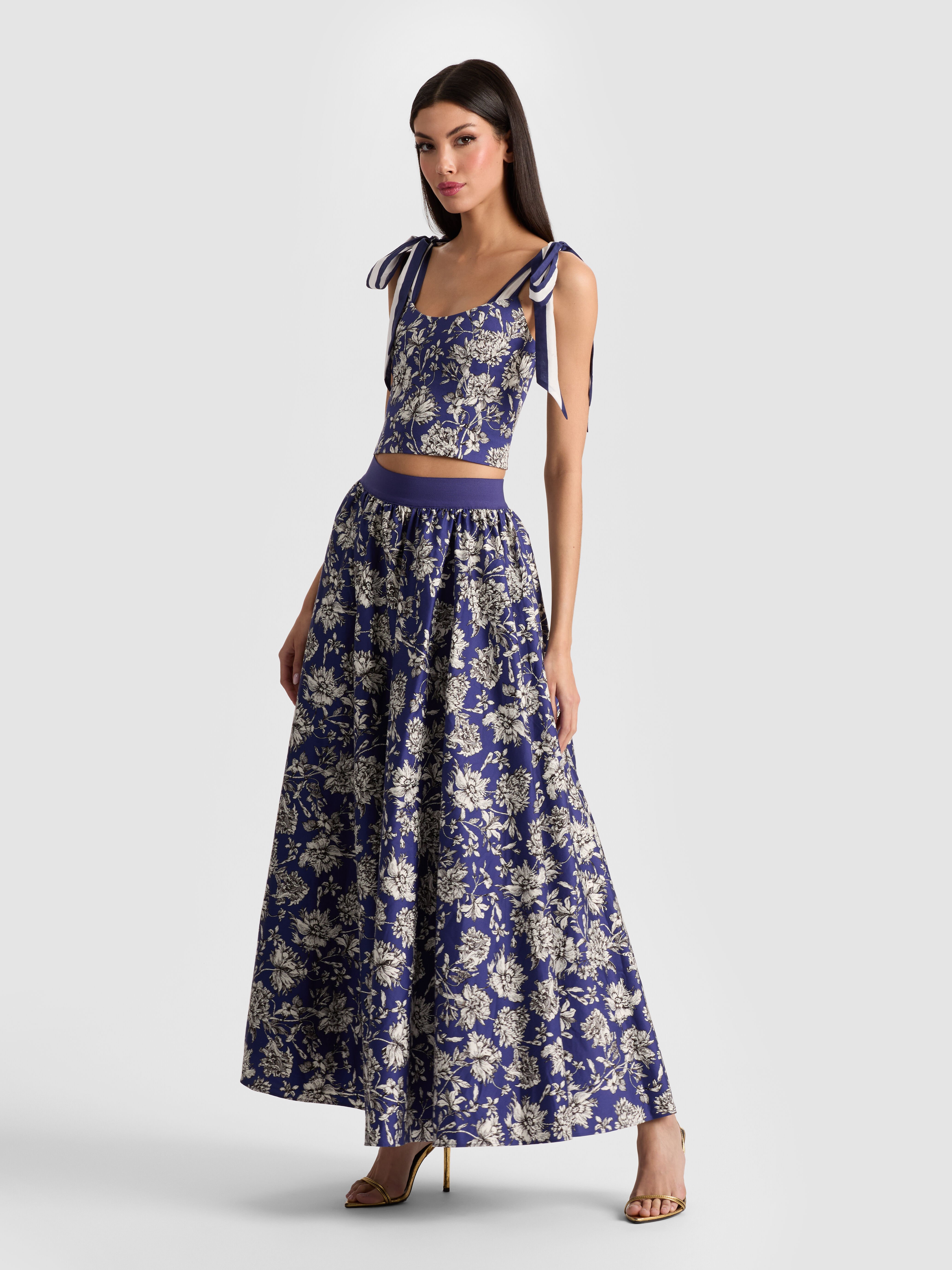 (US発)Alice+Olivia DITA ゴデット マキシ ロングドレス Dita Maxi Dress In Blooming Wild Indigo | Alice + Olivia