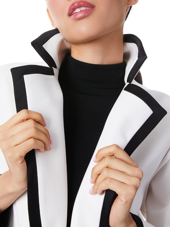 SABRA COMBINATION VEGAN LEATHER TRENCH COAT - OFF WHITE/BLACK image 3 - Alice And Olivia