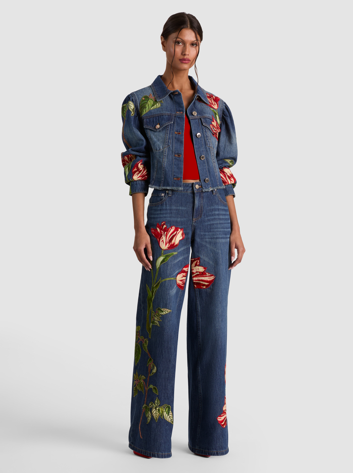 ELIJAH EMBROIDERED DENIM JACKET - FREYJA BLUE/SOFT TULIP image 1 - ALICE + OLIVIA