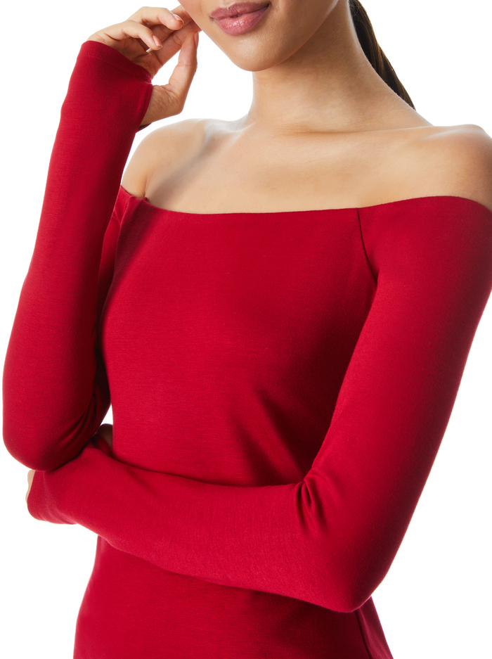 DORINDA OFF THE SHOULDER MIDI DRESS - DEEP RUBY image 3 - Alice And Olivia