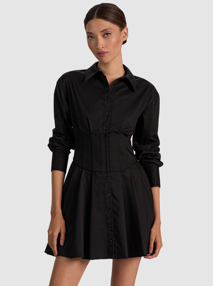 EDIE CORSET MINI SHIRT DRESS - BLACK image 3 - ALICE + OLIVIA