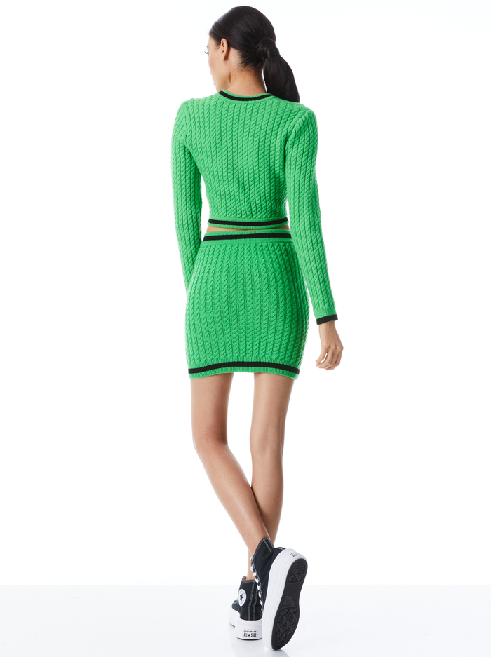 JENAE CABLE KNIT V-NECK CARDIGAN - GARDEN GREEN/BLACK image 1 - Alice And Olivia
