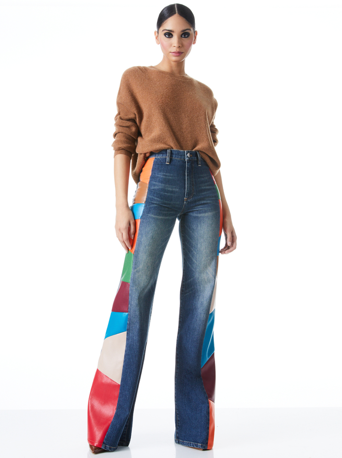 BEAUTIFUL VEGAN LEATHER HIGH WAISTED JEANS - PASADENA BLUE/MULTI image 2 - Alice And Olivia