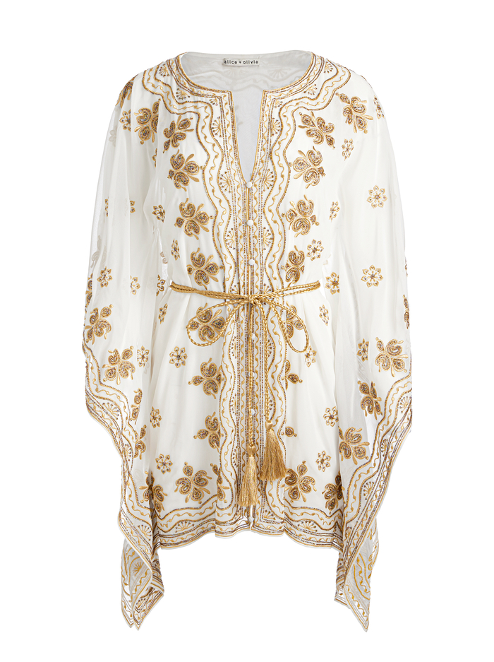 MARVA EMBELLISHED MINI KAFTAN - OFF WHITE/PALE GOLD image 4 - ALICE + OLIVIA