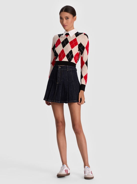 DARK RINSE-SUZIE DENIM PLEATED MINI SKIRT