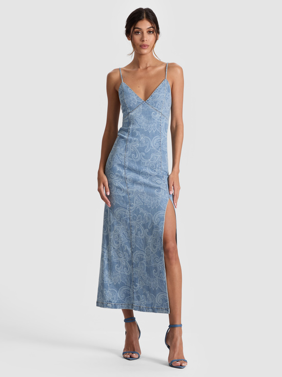 LASER PAISLEY-JULIETTA DENIM MIDI DRESS