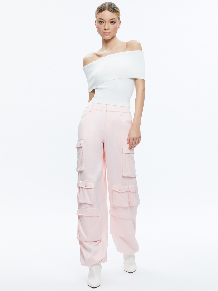 OLYMPIA MID RISE BAGGY CARGO PANTS - PINK LACE image 4 - Alice And Olivia