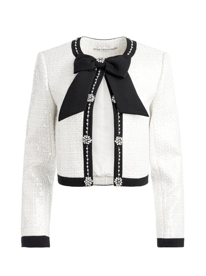 GWYNETH EMBELLISHED CROPPED BOW JACKET - OFF WHITE image 5 - Alice And Olivia