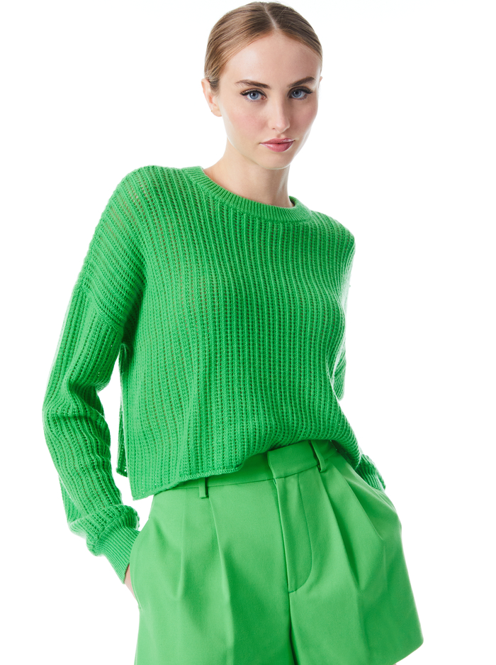 ANSLEY BLOUSON SLEEVE CROPPED PULLOVER - GARDEN GREEN - Alice And Olivia