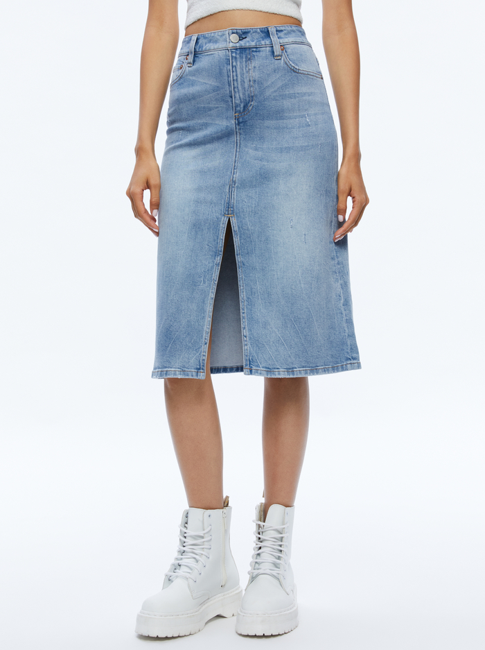 RYE MIDI DENIM SKIRT - LIGHTNING BLUE image 2 - Alice And Olivia
