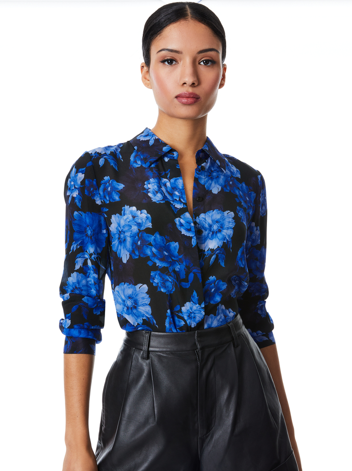 WILLA PLACKET TOP - DREAM FLORAL ROYALTY - Alice And Olivia