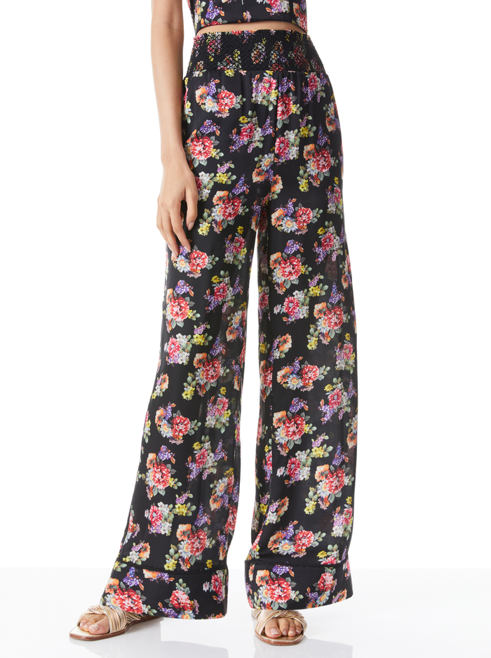 WILLIS PAJAMA PANT WITH PIPING - MAGNOLIA FLORAL BLACK - Alice And Olivia