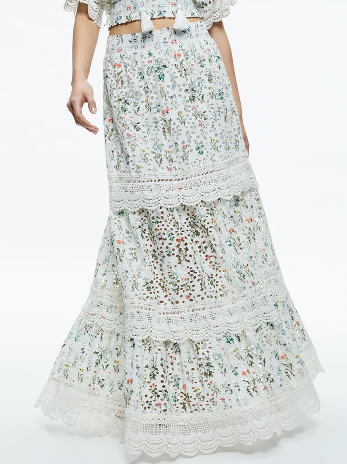 REISE EMBROIDERED TIERED MAXI SKIRT - GEORGIA FLORAL - Alice And Olivia