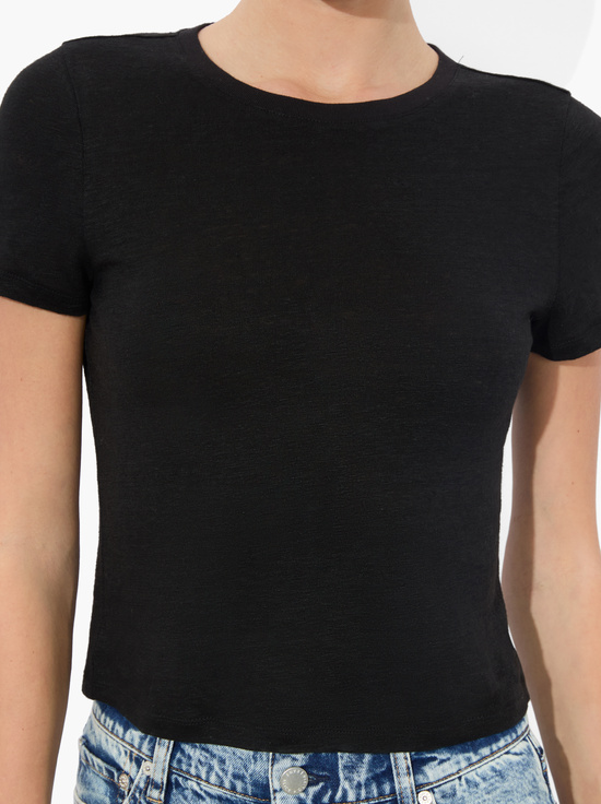 BLACK-CINDY CROPPED LINEN TEE
