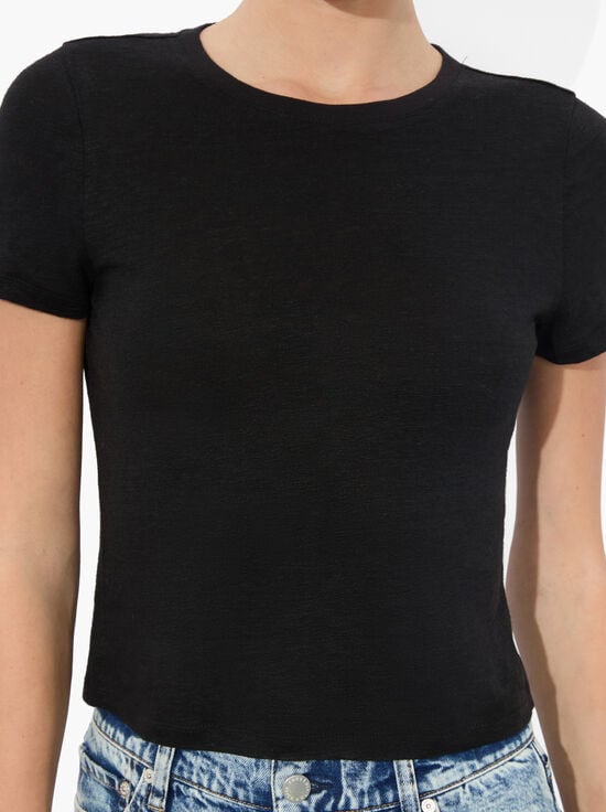 BLACK-CINDY CROPPED LINEN TEE