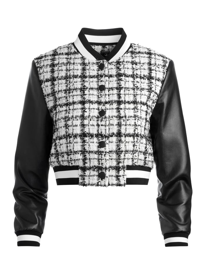 CAMELIA CROPPED COMBINATION VARSITY JACKET - OFF WHITE/BLACK image 5 - Alice And Olivia