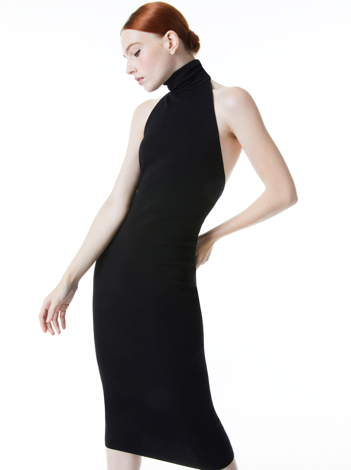 NIDA HIGH NECK OPEN BACK DRESS - BLACK image 2 - Alice And Olivia