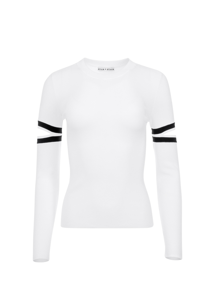 JAZI CUT OUT SLEEVE PULLOVER - SOFT WHITE/BLACK image 5 - ALICE + OLIVIA