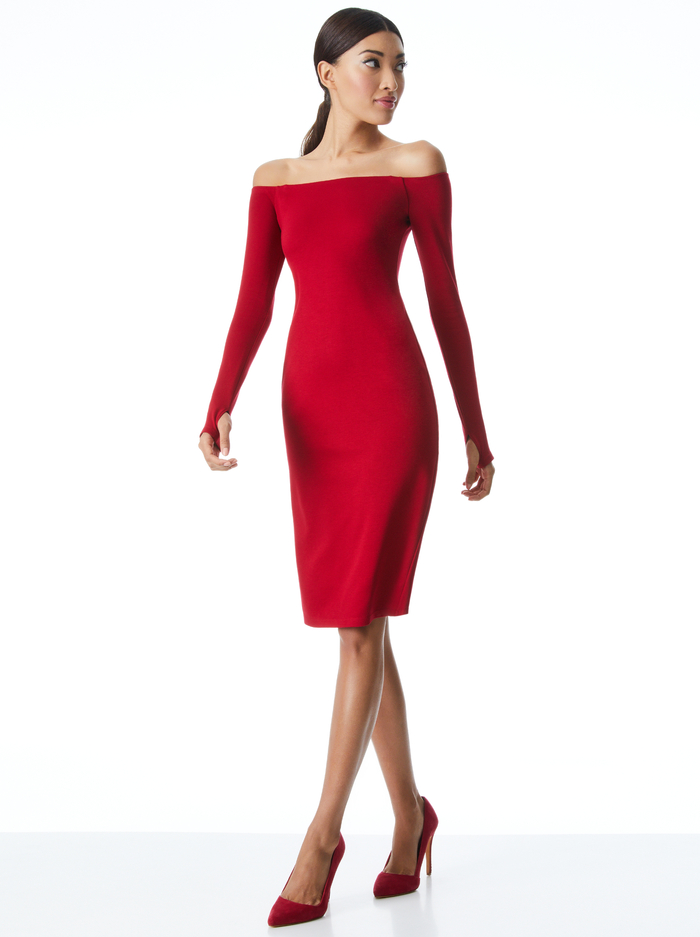 DORINDA OFF THE SHOULDER MIDI DRESS - DEEP RUBY image 4 - Alice And Olivia