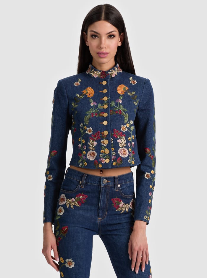 EMERSON DENIM MILITARY JACKET - CATHERINE DARK MULTI - ALICE + OLIVIA