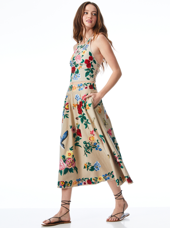 EARLA FLORAL EMBROIDERED MIDI SKIRT - OATMEAL/MULTI image 4 - Alice And Olivia