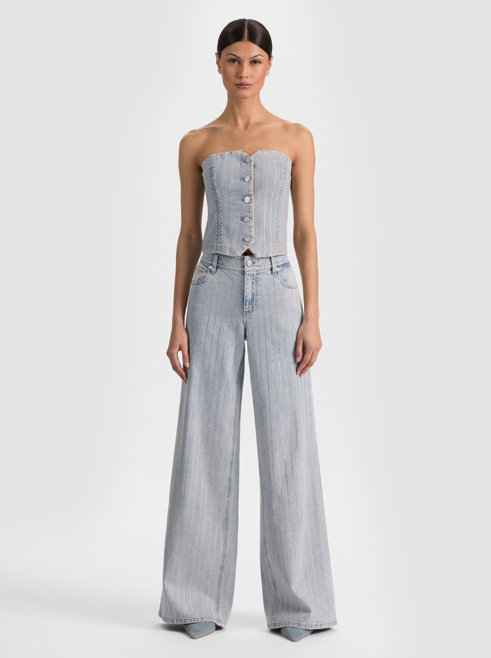 AMAZING EMBELLISHED JEAN - ROCKSTAR BLUE/CLEAR CRYSTAL PI image 1 - ALICE + OLIVIA