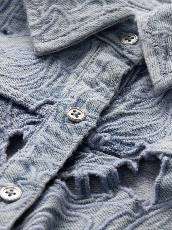 ROCKSTAR BLUE-FINELY LASER-CUT DENIM SHIRT