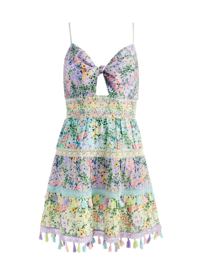 KAROLINA TIE FRONT MINI DRESS - COASTAL GARDENS LAVENDER/CMBO image 5 - Alice And Olivia