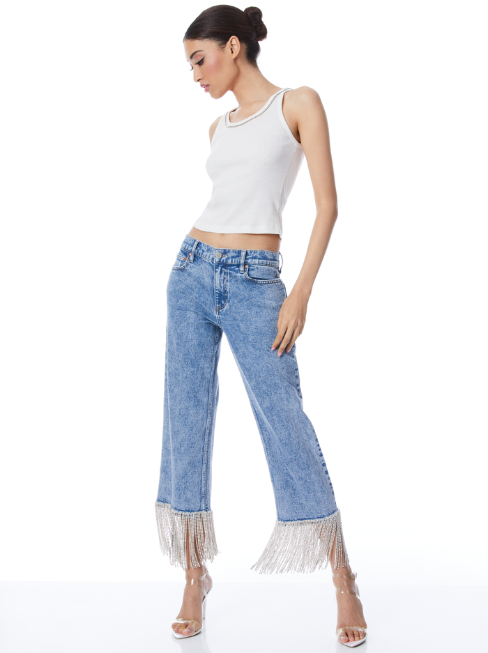 ALLEN EMBELLISHED NECK RIBBED TANK - OFF WHITE image 4 - Alice And Olivia