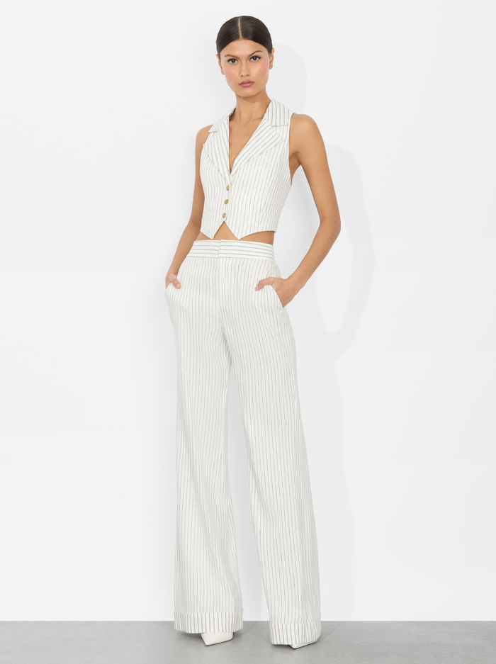 DYLAN CUFFED LINEN PANT - PINSTRIPE OFF WHITE/BLACK image 4 - Alice And Olivia