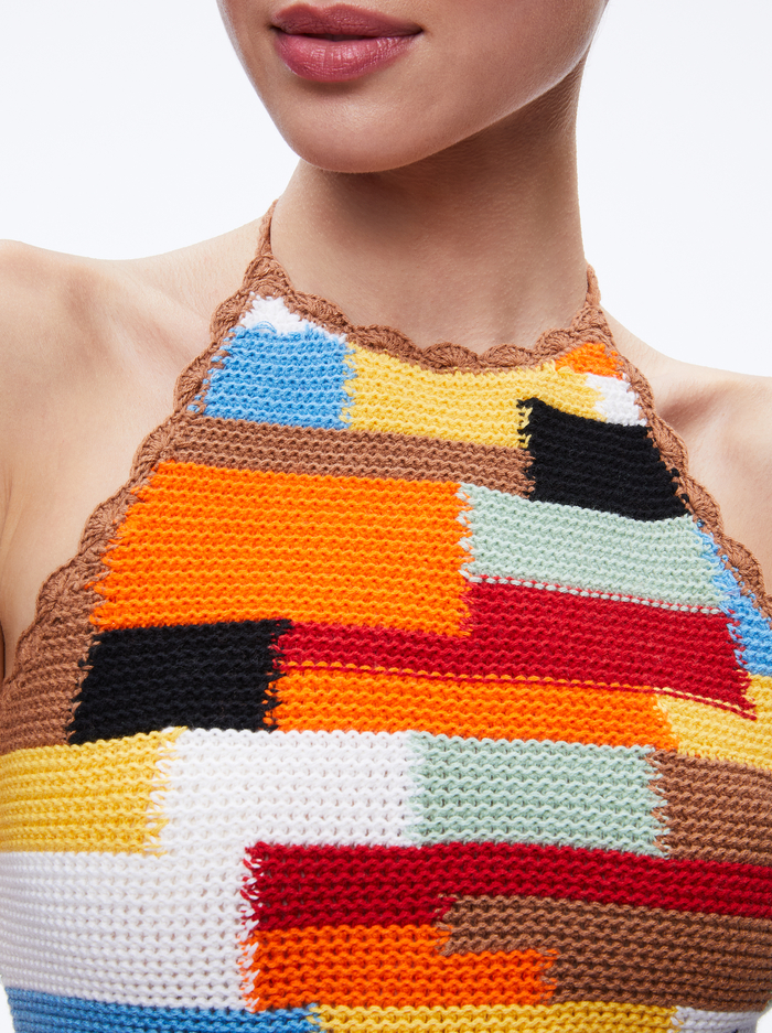 YESSINIA MIXED STITCH CROCHET HALTER TOP - MULTI image 3 - ALICE + OLIVIA