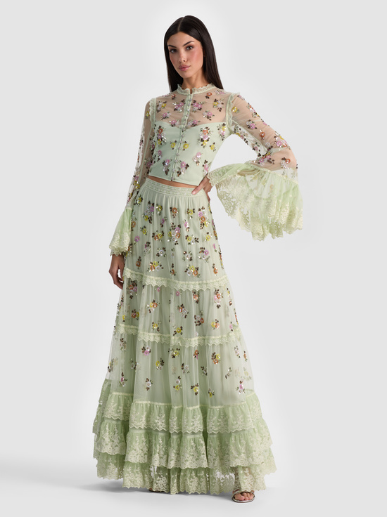 LIGHT SAGE MULTI-ALLEGRA EMBELLISHED TOP