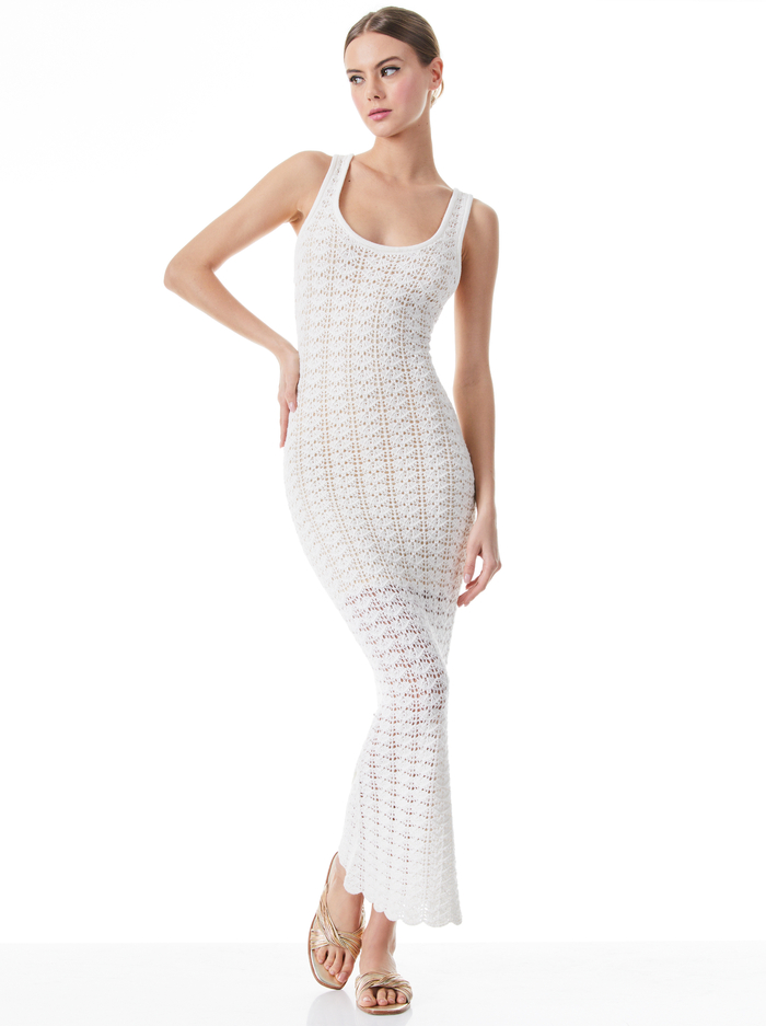 VERONIQUE POINTELLE SCOOP NECK DRESS - SOFT WHITE image 4 - ALICE + OLIVIA