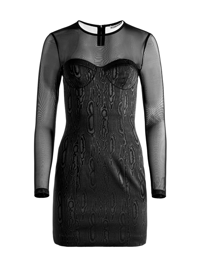 TAKAKO MESH CREW NECK MINI DRESS - BLACK image 5 - Alice And Olivia