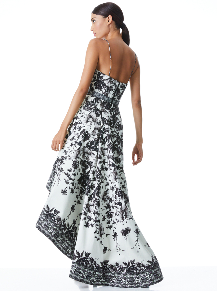 FLORENCE HIGH LOW GOWN - FORGET ME NOT BLK MULTI image 1 - Alice And Olivia