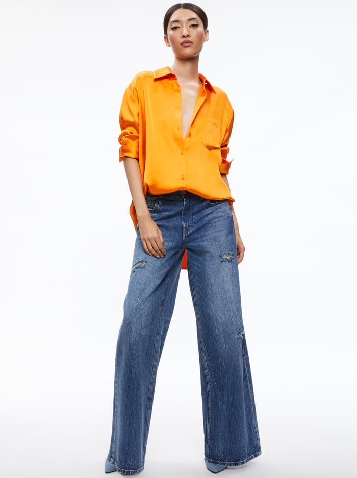 FINELY OVERSIZED BUTTON DOWN SHIRT - TANGERINE image 2 - Alice And Olivia