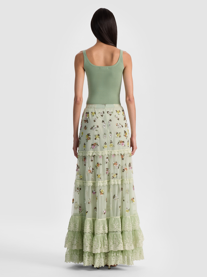 ALLEGRA EMBELLISHED MAXI SKIRT - LIGHT SAGE MULTI image 3 - ALICE + OLIVIA