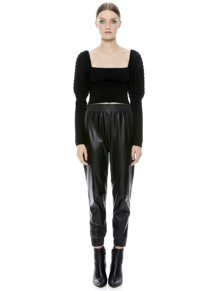 EVALEE PUFF SLEEVE CROPPED SWEATER - BLACK image 2 - Alice And Olivia