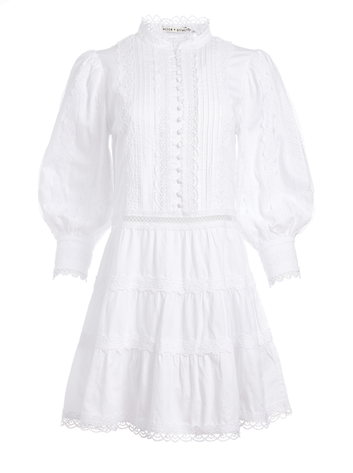 CLARK MANDARIN COLLAR MINI DRESS - OFF WHITE image 5 - ALICE + OLIVIA