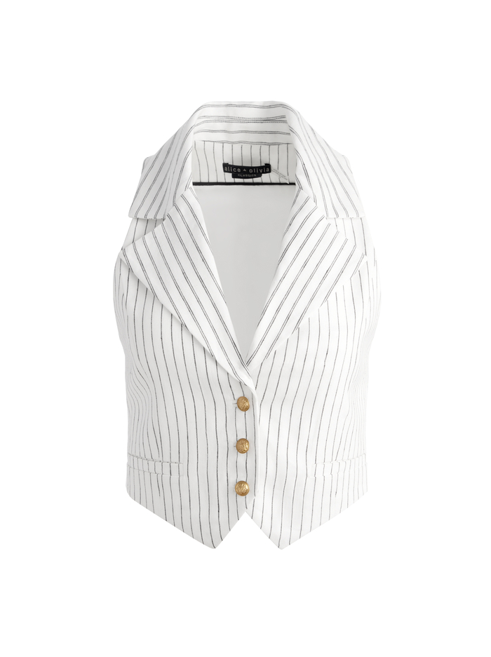 DONNA LINEN VEST - OFF WHITE/BLACK image 5 - Alice And Olivia