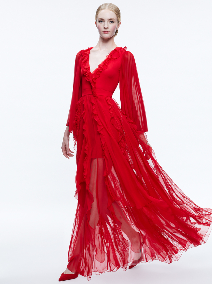 DAY SUNBURST SLEEVE MAXI DRESS - PERFECT RUBY image 2 - Alice And Olivia