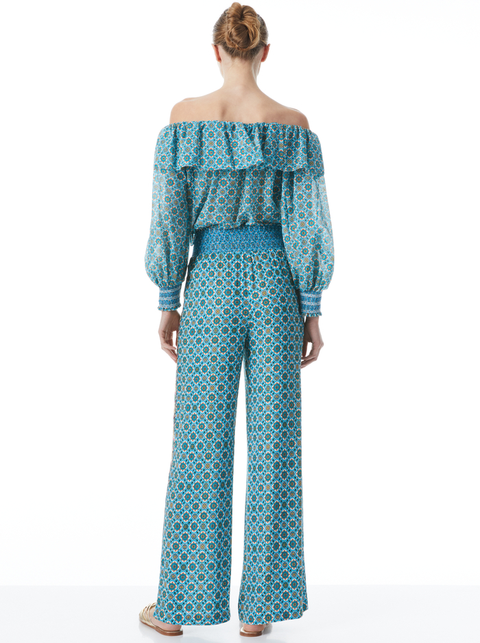 RUSSELL HIGH WAISTED SMOCKED WAISTBAND PANT - WASHED GEO image 1 - Alice And Olivia