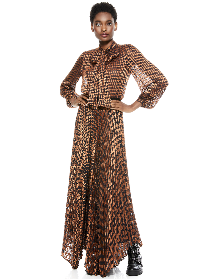 LOLITA HOUNDSTOOTH TIE NECK BLOUSE - HARVEST HOUNDSTOOTH MD image 5 - Alice And Olivia