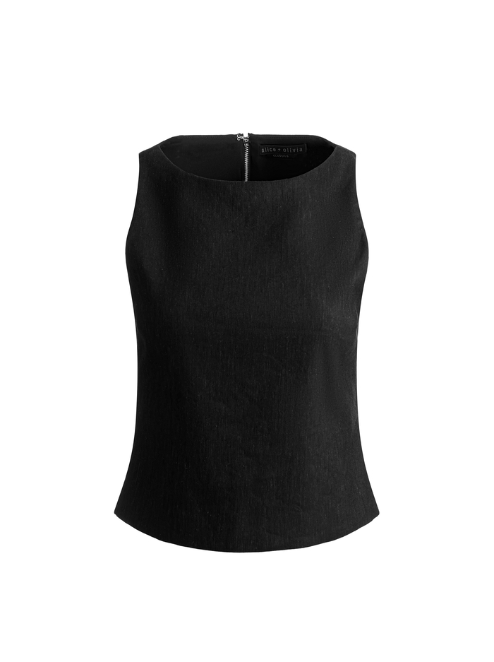 YVETTE LINEN BOAT NECK TANK - BLACK image 5 - ALICE + OLIVIA