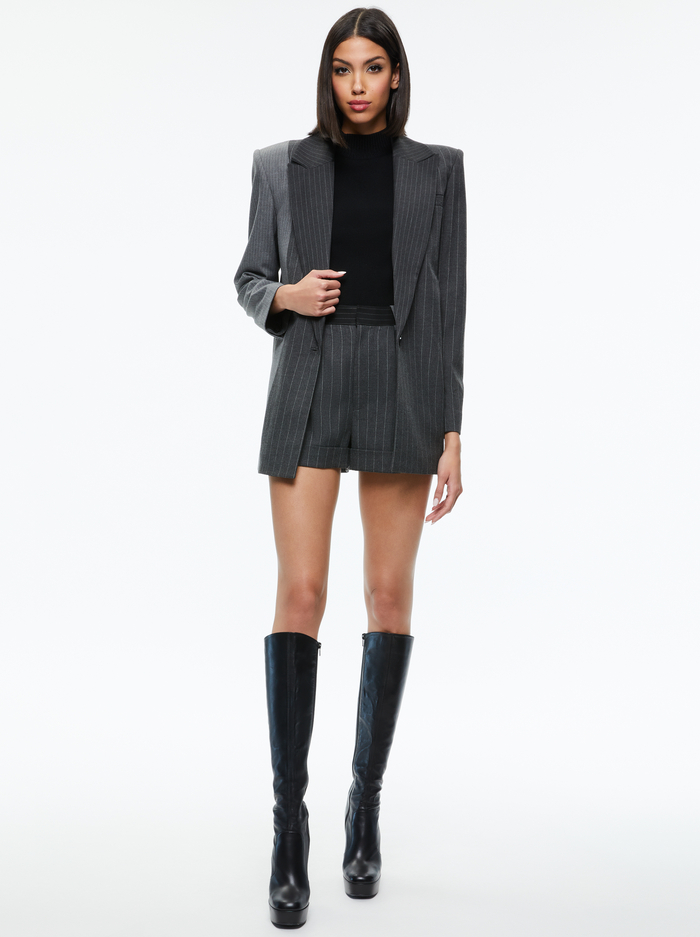 COLLEY NOTCH COLLAR BLAZER - GREY/CHARCOAL PINSTRIPE image 2 - Alice And Olivia