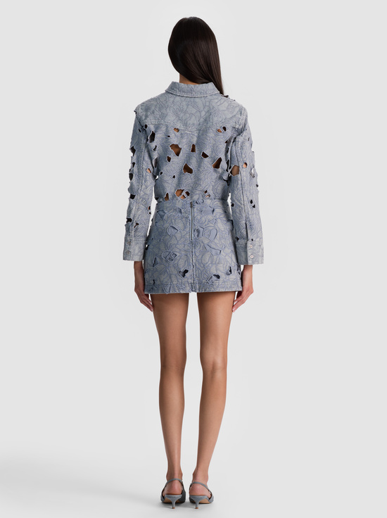 ROCKSTAR BLUE-RUBI LASER-CUT DENIM SKIRT