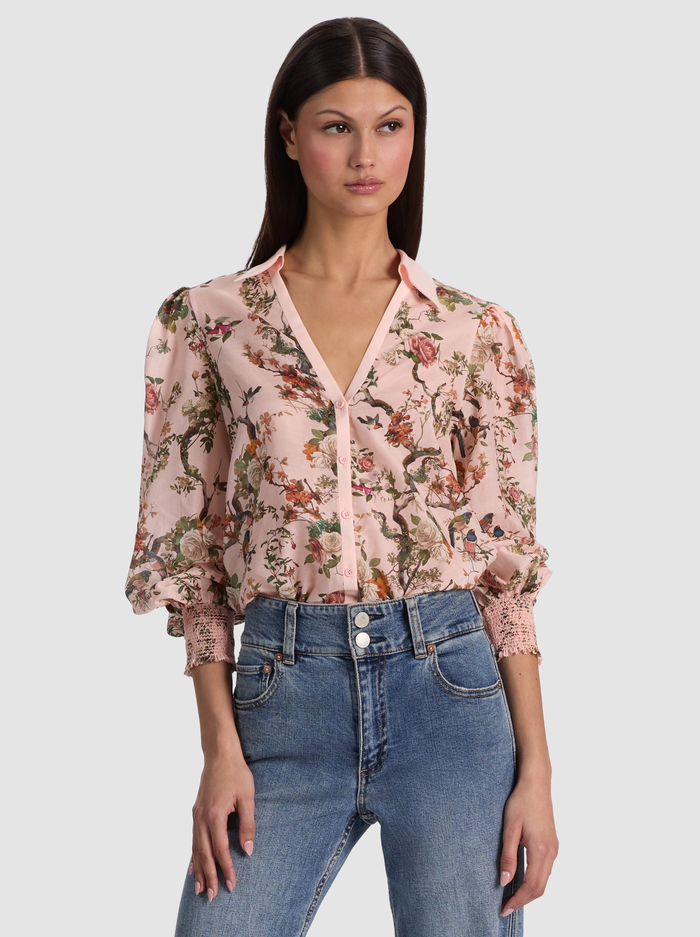 CHARIS BUTTON DOWN BLOUSE - SUNSET GROVE ENGLISH ROSE - ALICE + OLIVIA