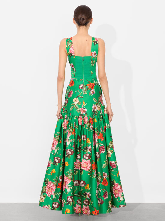HAMPTONS FLORAL-LILA STRUCTURED MAXI DRESS