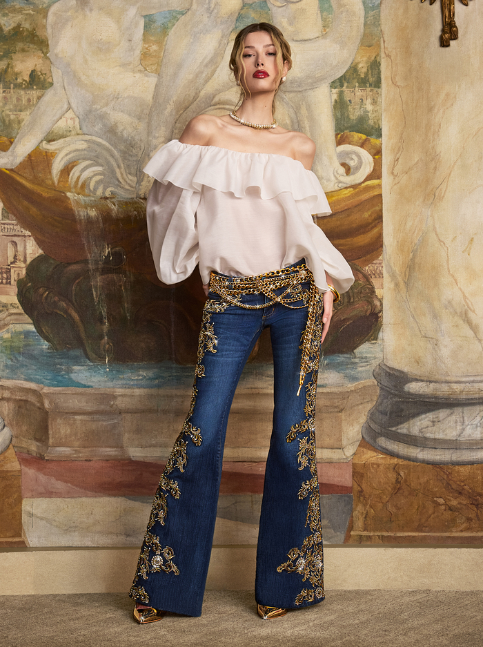 EMRYN EMBELLISHED JEAN - GEORGETTA VINTAGE BLUE/GOLD image 2 - ALICE + OLIVIA