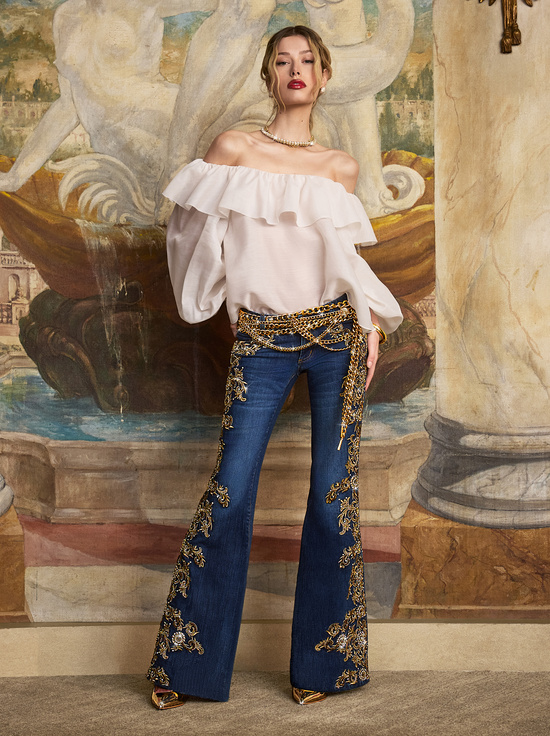 GEORGETTA VINTAGE BLUE/GOLD-EMRYN EMBELLISHED JEAN